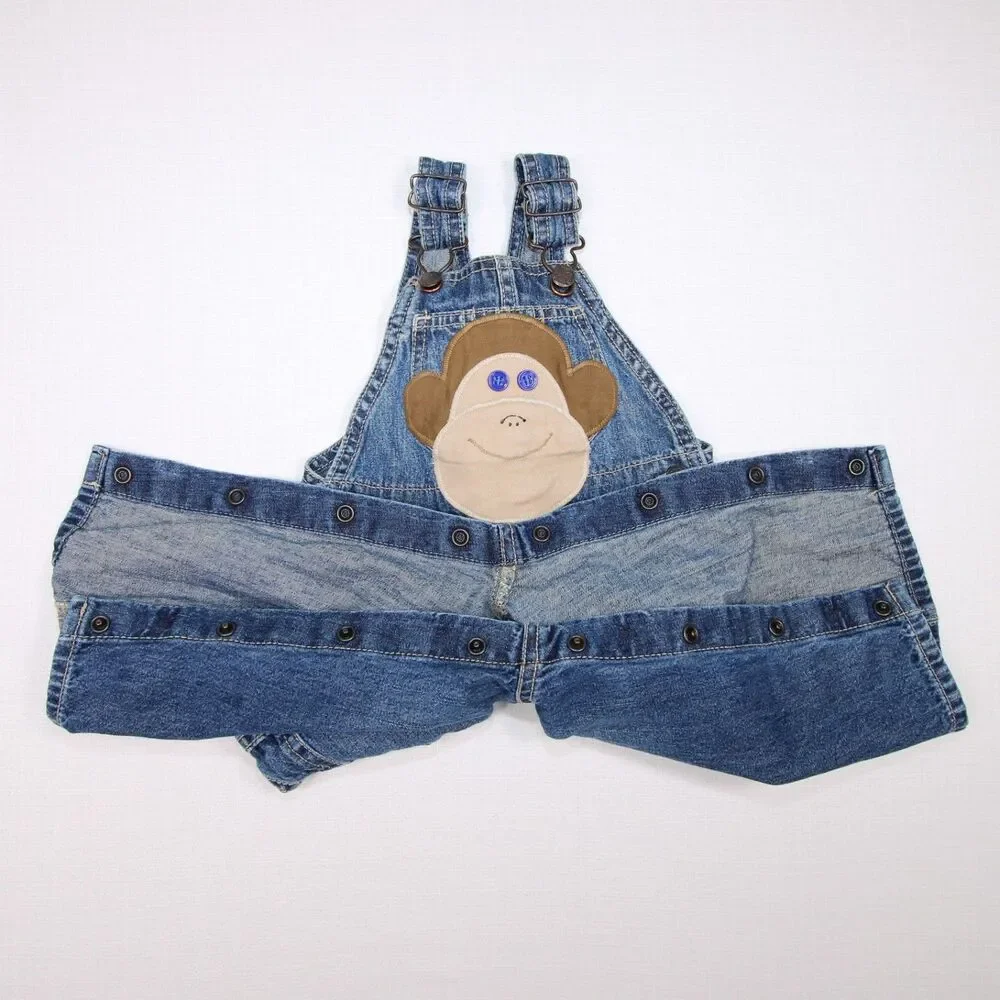 OshKosh B'Gosh Baby Boy Size 12 Months Monkey See Monkey Do Blue Denim Overalls